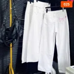 Quần Suông Nữ - Quần Jeans Suông Nữ Thêu Nơ Chất Liệu Vải Dày Mềm Không Co Giãn