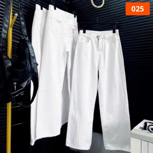 Quần Suông Nữ - Quần Jeans Suông Nữ Thêu Nơ Chất Liệu Vải Dày Mềm Không Co Giãn