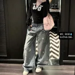 Quần Thụng Jeans Nữ Thêu Ngôi Sao Vải Dày Mềm Không Co Giãn