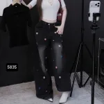 Quần Thụng Jeans Nữ Thêu Ngôi Sao Vải Dày Mềm Không Co Giãn