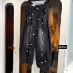Quần Thụng Jeans Nữ Thêu Ngôi Sao Vải Dày Mềm Không Co Giãn