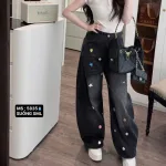 Quần Thụng Jeans Nữ Thêu Ngôi Sao Vải Dày Mềm Không Co Giãn
