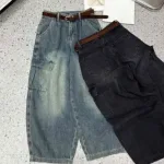 Quần Thụng Jeans Nữ Túi Hộp - Quần Jean Suông - Quần Short Nữ - Vái Kaki Vải Dày Mềm Không Co Giãn