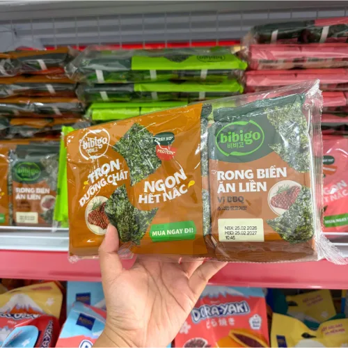 Rong Biển Ăn Liền Bibigo Gồm 4 Vị (Truyền Thống, Dầu Mè, Muối Hồng, BBQ) - 1 Lốc 3 Gói