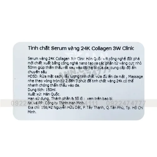 Serum Vàng 24K Collagen Luxury Gold 3W Clinic 150ml