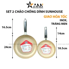 Set 2 Chảo Chống Dính Sunhouse Dùng Cho Bếp Ga