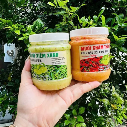 Set 2 Hộp Muối Chấm Thơm Ngon 500g - Muối Chấm Thần Thánh Đỏ & Muối Ớt Xiêm Xanh