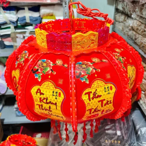 Set 2 Lồng Đèn Điện Phản  Quang Lá 50cm Trang Trí Tết