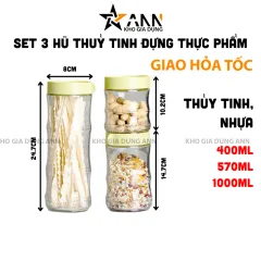 Set 3 Hũ Thủy Tinh Đựng Thực Phẩm - Lọ Thủy Tinh Cao Cấp 400 - 570ml - 1000ml