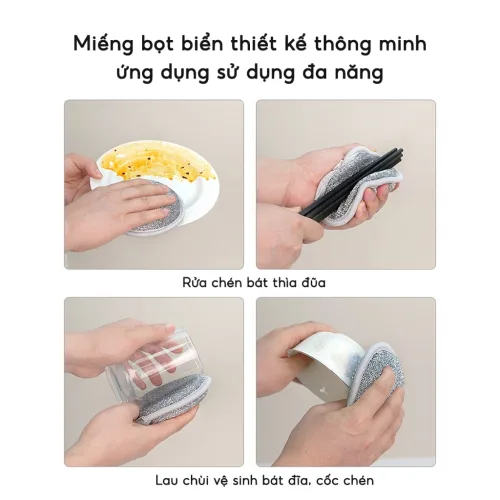 Set 3 Miếng Cọ Rửa Chén Bát Đĩa Đũa Cọ Xoong Nồi Tạo Bọt Đa Năng 12.5x2.5cm