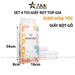 Set 4 Túi Khăn Giấy  Rút Treo Tường 4 Lớp Top Gia 1 Túi 1280 Tờ Đa Năng 34x8x16cm