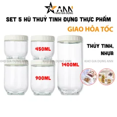 Set 5 Hũ Thủy Tinh Đựng Thực Phẩm - Lọ Thủy Tinh Đựng Đồ Khô 450 - 900 - 1400ml
