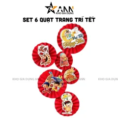 Set 6 Quạt Xếp Đỏ In Hình Trang Trí Tết