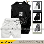 Set Bộ Nam Áo Ba Lỗ In Chữ Make Quần Short Thun Thêu Chữ Boston
