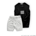 Set Bộ Nam Áo Ba Lỗ In Chữ Make Quần Short Thun Thêu Chữ Boston