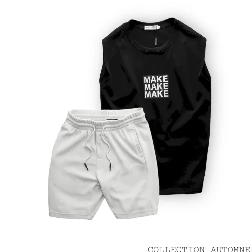 Set Bộ Nam Áo Ba Lỗ In Chữ Make Quần Short Thun Thêu Chữ Boston