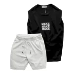 Set Bộ Nam Áo Ba Lỗ In Chữ Make Quần Short Thun Thêu Chữ Boston