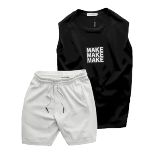 Set Bộ Nam Áo Ba Lỗ In Chữ Make Quần Short Thun Thêu Chữ Boston