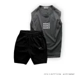 Set Bộ Nam Áo Ba Lỗ In Chữ Make Quần Short Thun Thêu Chữ Boston