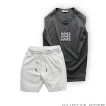 Set Bộ Nam Áo Ba Lỗ In Chữ Make Quần Short Thun Thêu Chữ Boston