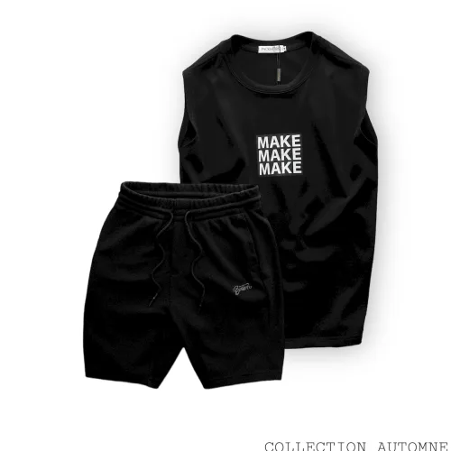 Set Bộ Nam Áo Ba Lỗ In Chữ Make Quần Short Thun Thêu Chữ Boston