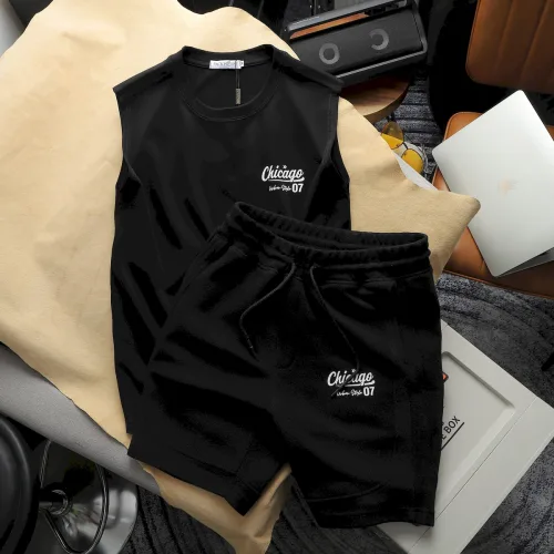 Set Bộ Nam Áo Ba Lỗ Phối Quần Short Thun In Logo Chữ Chicago
