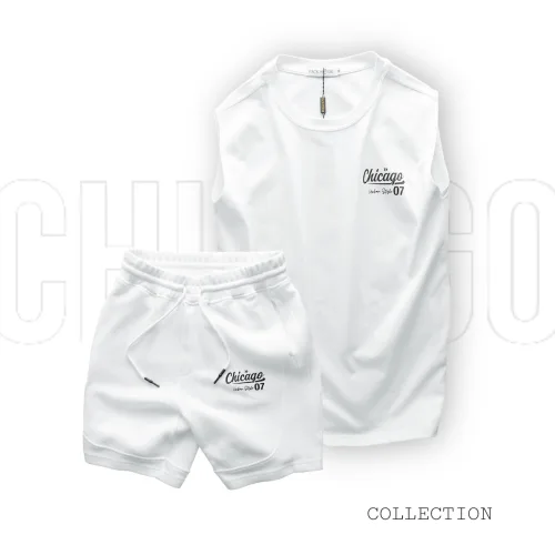Set Bộ Nam Áo Ba Lỗ Phối Quần Short Thun In Logo Chữ Chicago