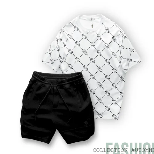Set Bộ Nam Áo Cổ Tròn Pack Horse In Chữ AA Quần Short Thun Thể Thao