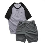 Set Bộ Nam Áo Cổ Tròn Phối Màu Thêu Chữ Trước Ngực & Quần Short Thêu Nổi Logo Chữ Có Big Size