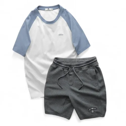 Set Bộ Nam Áo Cổ Tròn Phối Màu Thêu Chữ Trước Ngực & Quần Short Thêu Nổi Logo Chữ Có Big Size