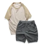 Set Bộ Nam Áo Cổ Tròn Phối Màu Thêu Chữ Trước Ngực & Quần Short Thêu Nổi Logo Chữ Có Big Size