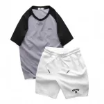Set Bộ Nam Áo Cổ Tròn Phối Màu Thêu Chữ Trước Ngực & Quần Short Thêu Nổi Logo Chữ Có Big Size