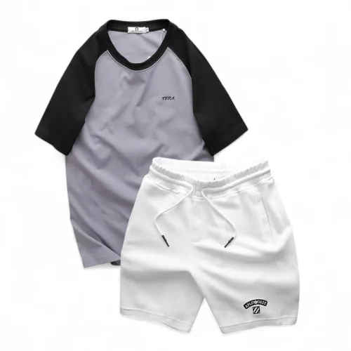 Set Bộ Nam Áo Cổ Tròn Phối Màu Thêu Chữ Trước Ngực & Quần Short Thêu Nổi Logo Chữ Có Big Size