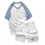 Set Bộ Nam Áo Cổ Tròn Phối Màu Thêu Chữ Trước Ngực & Quần Short Thêu Nổi Logo Chữ Có Big Size