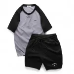 Set Bộ Nam Áo Cổ Tròn Phối Màu Thêu Chữ Trước Ngực & Quần Short Thêu Nổi Logo Chữ Có Big Size