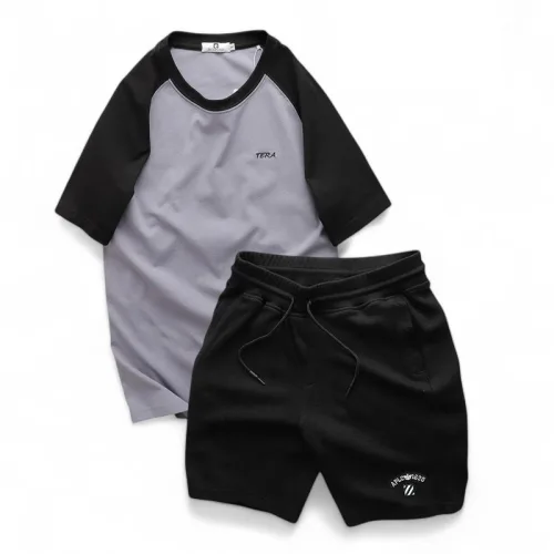 Set Bộ Nam Áo Cổ Tròn Phối Màu Thêu Chữ Trước Ngực & Quần Short Thêu Nổi Logo Chữ Có Big Size