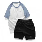 Set Bộ Nam Áo Cổ Tròn Phối Màu Thêu Chữ Trước Ngực & Quần Short Thêu Nổi Logo Chữ Có Big Size
