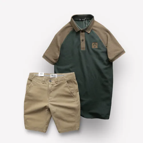 Set Bộ Nam Áo Polo Cổ Bẻ Phối Màu Quần Short Kaki Rurumen Cao Cấp