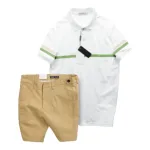 Set Bộ Nam Áo Polo Cổ Bẻ Viền Hai Sọc Quần Short Kaki Cúc Đen