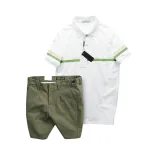 Set Bộ Nam Áo Polo Cổ Bẻ Viền Hai Sọc Quần Short Kaki Cúc Đen
