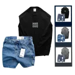 Set Bộ Nam Áo Thun 3 Lỗ In Chữ Make Quần Short Jeans