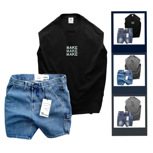 Set Bộ Nam Áo Thun 3 Lỗ In Chữ Make Quần Short Jeans
