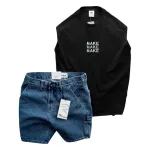Set Bộ Nam Áo Thun 3 Lỗ In Chữ Make Quần Short Jeans