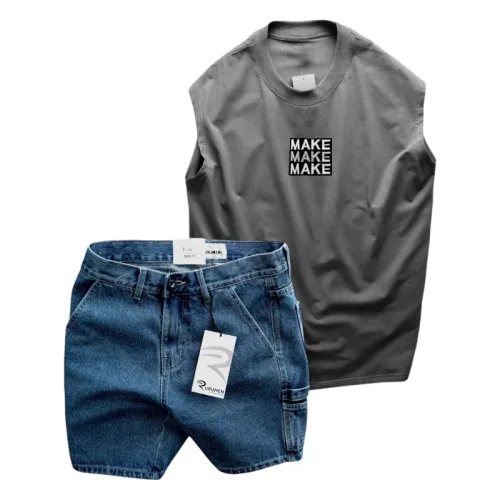 Set Bộ Nam Áo Thun 3 Lỗ In Chữ Make Quần Short Jeans