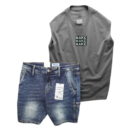 Set Bộ Nam Áo Thun 3 Lỗ In Chữ Make Quần Short Jeans
