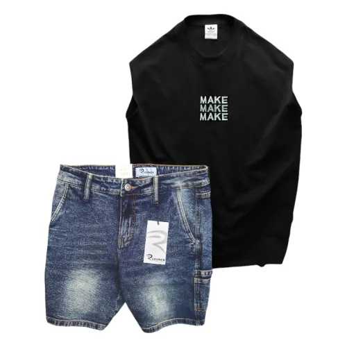 Set Bộ Nam Áo Thun 3 Lỗ In Chữ Make Quần Short Jeans