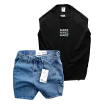Set Bộ Nam Áo Thun 3 Lỗ In Chữ Make Quần Short Jeans