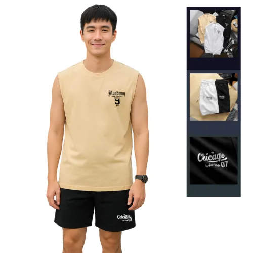 Set Bộ Nam Áo Thun Ba Lỗ & Quần Short Chicago In Chữ Phong Cách Trẻ Trung Năng Động Big Size