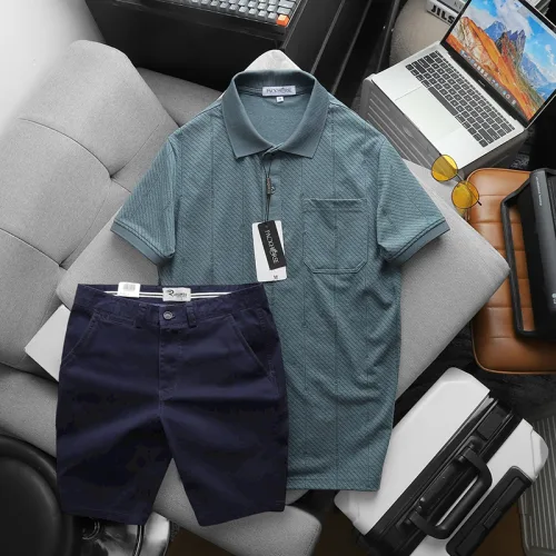 Set Bộ Nam Áo Thun Cổ Bẻ Có Túi Trước Ngực + Quần Short Kaki Nam Cao Cấp (Có Size 3xl)