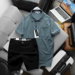 Set Bộ Nam Áo Thun Cổ Bẻ Có Túi Trước Ngực + Quần Short Kaki Nam Cao Cấp (Có Size 3xl)